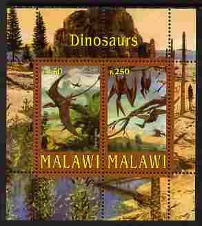 Malawi 2010 Dinosaurs perf sheetlet containing 2 values unmounted mint, stamps on dinosaurs