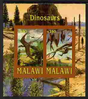 Malawi 2010 Dinosaurs imperf sheetlet containing 2 values unmounted mint, stamps on dinosaurs