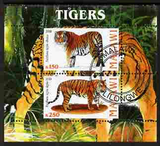 Malawi 2010 Tigers perf sheetlet containing 2 values fine cto used, stamps on cats, stamps on tigers, stamps on lions