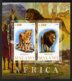 Malawi 2010 African Animals - Lion & Panther imperf sheetlet containing 2 values unmounted mint, stamps on animals, stamps on lions, stamps on cats