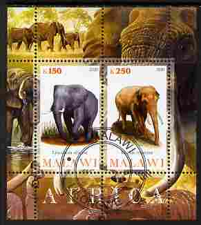 Malawi 2010 African Animals - Elephants perf sheetlet containing 2 values fine cto used, stamps on animals, stamps on elephants