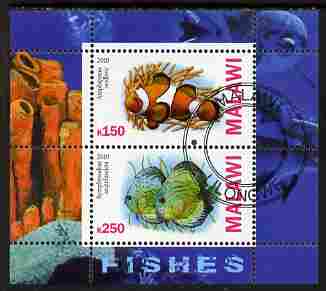 Malawi 2010 Fish perf sheetlet containing 2 values fine cto used, stamps on fish
