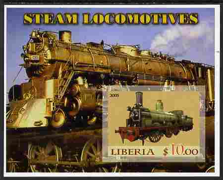 Liberia 2005 Steam Locomotives #01 imperf m/sheet unmounted mint, stamps on railways