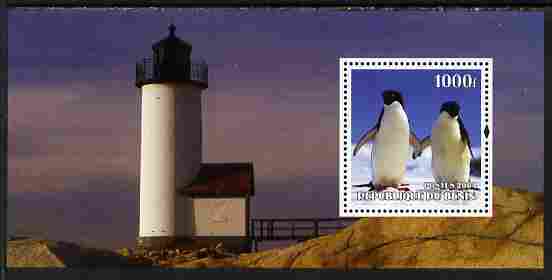 Benin 2004 Penguins #2 (Lighthouse in background) perf m/sheet unmounted mint, stamps on , stamps on  stamps on lighthouses, stamps on  stamps on birds, stamps on  stamps on penguins, stamps on  stamps on polar