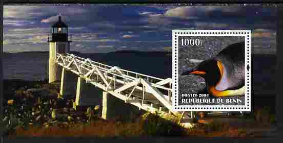 Benin 2004 Penguins #3 (Lighthouse in background) perf m/sheet unmounted mint, stamps on lighthouses, stamps on birds, stamps on penguins, stamps on polar