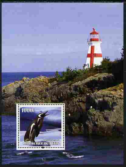 Benin 2004 Penguins #4 (Lighthouse in background) perf m/sheet unmounted mint, stamps on lighthouses, stamps on birds, stamps on penguins, stamps on polar