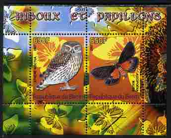 Benin 2007 Butterflies & Owls #1 perf s/sheet containing 2 values unmounted mint. Note this item is privately produced and is offered purely on its thematic appeal, stamps on butterflies, stamps on birds, stamps on birds of prey, stamps on owls