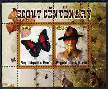 Benin 2007 Scout Centenary & Butterflies #1 perf s/sheet containing 2 values unmounted mint. Note this item is privately produced and is offered purely on its thematic appeal, stamps on butterflies, stamps on scouts