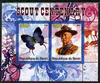 Benin 2007 Scout Centenary & Butterflies #2 perf s/sheet containing 2 values unmounted mint. Note this item is privately produced and is offered purely on its thematic appeal, stamps on butterflies, stamps on scouts