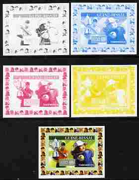 Guinea - Bissau 2007 Sportsmen of the Century - Tiger Woods individual deluxe sheet - the set of 5 imperf progressive proofs comprising the 4 individual colours plus all ..., stamps on personalities, stamps on sport, stamps on golf