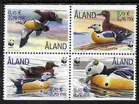 Aland Islands 2001 WWF - Steller's Eider Duck set of 4 in se-tenant block unmounted mint SG184-7, stamps on birds, stamps on  wwf , stamps on ducks