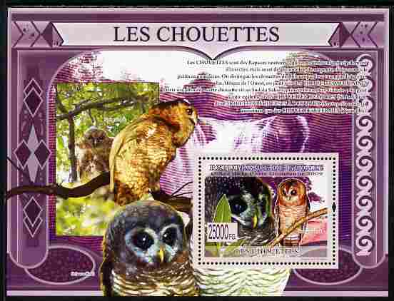 Guinea - Conakry 2009 Owls perf s/sheet unmounted mint, stamps on birds, stamps on birds of prey, stamps on owls