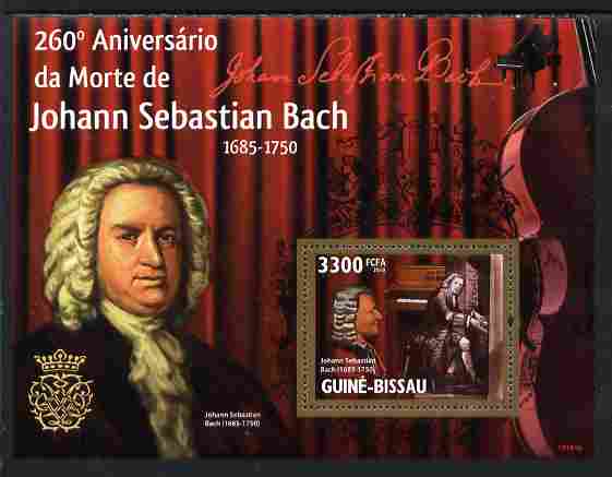 Guinea - Bissau 2010 260th death Anniversary of Bach perf s/sheet unmounted mint, stamps on personalities, stamps on bach, stamps on music, stamps on composers, stamps on organ