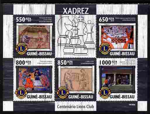 Guinea - Bissau 2010 Chess in Art with Lions Int Logo perf sheetlet containing 5 values unmounted mint, stamps on chess, stamps on arts, stamps on lions int