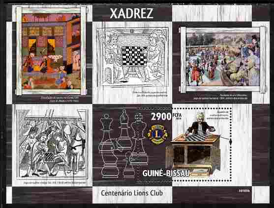 Guinea - Bissau 2010 Chess in Art with Lions Int Logo perf s/sheet unmounted mint, stamps on chess, stamps on arts, stamps on lions int