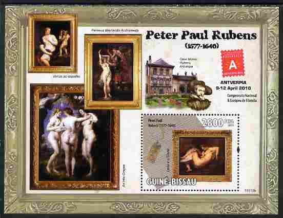 Guinea - Bissau 2010 Paintings by Rubens with Antverpia Stamp Exhibition Logo perf s/sheet unmounted mint, stamps on personalities, stamps on arts, stamps on rubens, stamps on stamp exhibitions, stamps on nudes