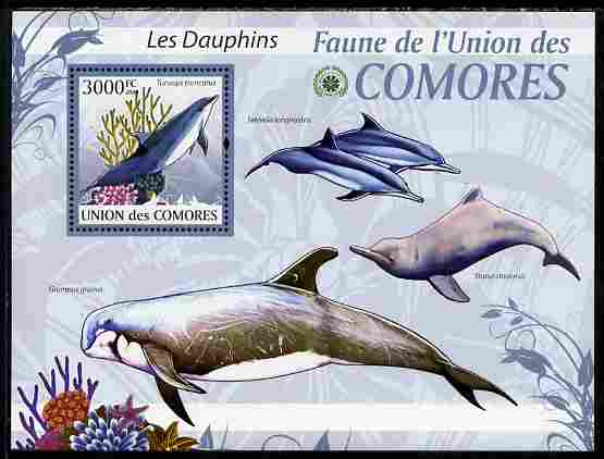 Comoro Islands 2009 Dolphins perf s/sheet unmounted mint Yv 198, stamps on animals, stamps on marine life, stamps on whales, stamps on dolphins, stamps on coral