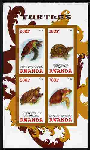 Rwanda 2010 Turtles imperf sheetlet containing 4 values unmounted mint, stamps on reptiles, stamps on turtles