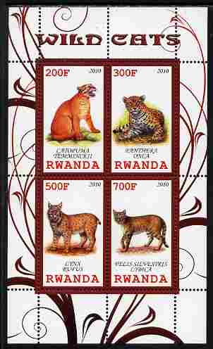 Rwanda 2010 Wild Cats perf sheetlet containing 4 values unmounted mint, stamps on cats