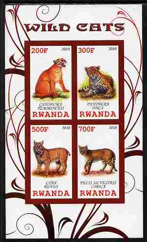 Rwanda 2010 Wild Cats imperf sheetlet containing 4 values unmounted mint, stamps on cats