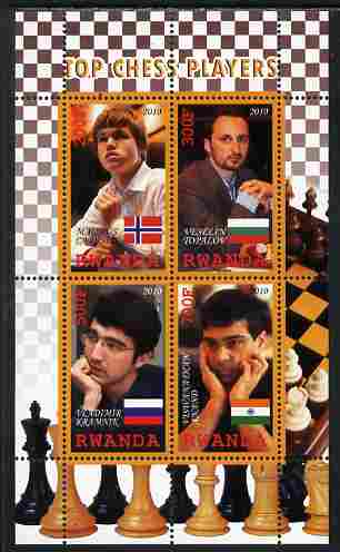 Rwanda 2010 Top Chess Players #1 perf sheetlet containing 4 values unmounted mint, stamps on chess
