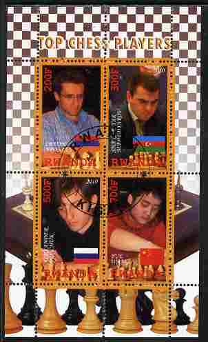 Rwanda 2010 Top Chess Players #2 perf sheetlet containing 4 values fine cto used, stamps on chess