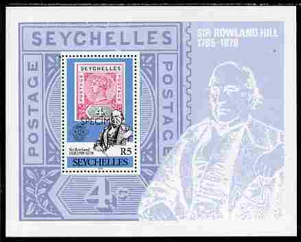 Seychelles 1979 Rowland Hill perf m/sheet overprinted SPECIMEN unmounted mint, SG MS 453s, stamps on rowland hill, stamps on stamp on stamp, stamps on stamponstamp