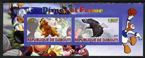 Djibouti 2010 Disney & Fauna #1 imperf sheetlet containing 2 values unmounted mint, stamps on disney, stamps on cartoons, stamps on movies, stamps on cinema, stamps on birds