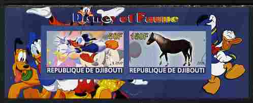 Djibouti 2010 Disney & Fauna #4 imperf sheetlet containing 2 values unmounted mint, stamps on disney, stamps on cartoons, stamps on movies, stamps on cinema, stamps on animals, stamps on horses
