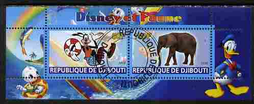 Djibouti 2010 Disney & Fauna #5 perf sheetlet containing 2 values fine cto used, stamps on disney, stamps on cartoons, stamps on movies, stamps on cinema, stamps on animals, stamps on elephants, stamps on rainbows