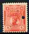 Peru 1909 Pizarro 4c red overprinted SPECIMEN with security punch hole unmounted mint ex Printers archive as SG 375, stamps on personalities