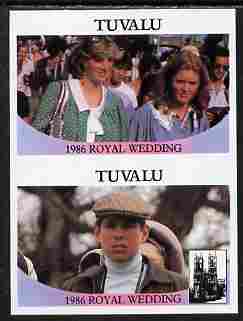 Tuvalu 1986 Royal Wedding (Andrew & Fergie) $1 imperf se-tenant pair with face value omitted unmounted mint SG 399-400var, stamps on royalty, stamps on andrew, stamps on fergie, stamps on 