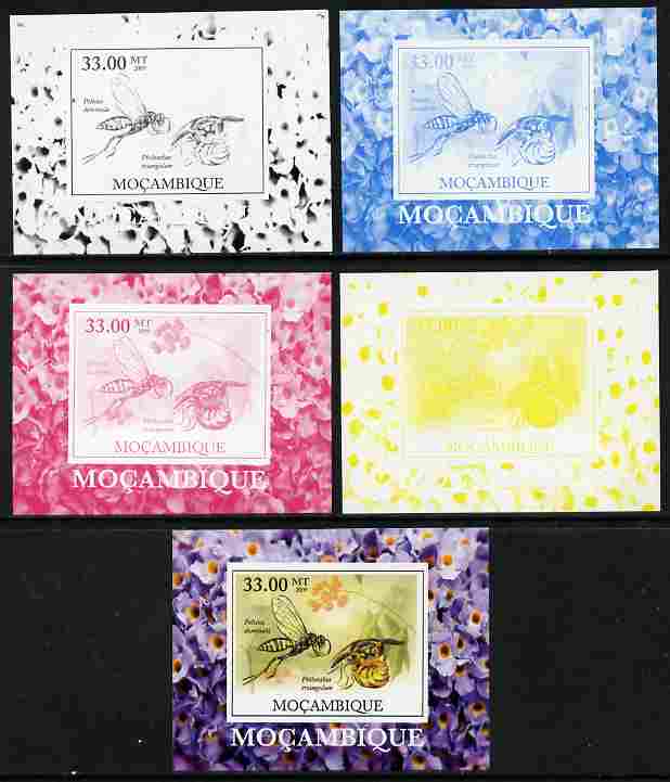Mozambique 2009 William Kirby Butterflies & Insects #2 individual deluxe sheetlet - the set of 5 imperf progressive proofs comprising the 4 individual colours plus all 4-colour composite, unmounted mint , stamps on , stamps on  stamps on butterflies, stamps on  stamps on insects