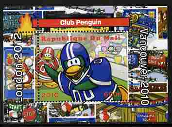 Mali 2010 Olympic Games - Disney Club Penguin #2 individual perf deluxe sheetlet unmounted mint. Note this item is privately produced and is offered purely on its thematic appeal , stamps on olympics, stamps on disney, stamps on films, stamps on cinema, stamps on cartoons, stamps on penguins, stamps on football, stamps on 