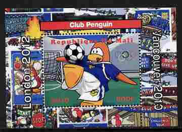 Mali 2010 Olympic Games - Disney Club Penguin #6 individual perf deluxe sheetlet unmounted mint. Note this item is privately produced and is offered purely on its themati..., stamps on olympics, stamps on disney, stamps on films, stamps on cinema, stamps on cartoons, stamps on penguins, stamps on football, stamps on 