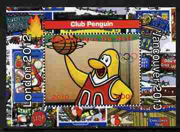 Mali 2010 Olympic Games - Disney Club Penguin #7 individual perf deluxe sheetlet unmounted mint. Note this item is privately produced and is offered purely on its themati..., stamps on olympics, stamps on disney, stamps on films, stamps on cinema, stamps on cartoons, stamps on penguins, stamps on basketball, stamps on 