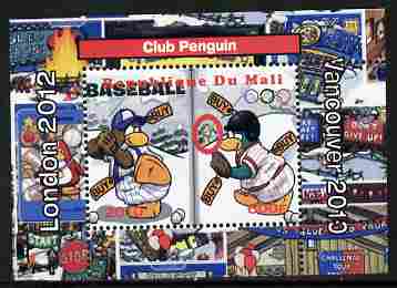 Mali 2010 Olympic Games - Disney Club Penguin #8 individual perf deluxe sheetlet unmounted mint. Note this item is privately produced and is offered purely on its thematic appeal , stamps on olympics, stamps on disney, stamps on films, stamps on cinema, stamps on cartoons, stamps on penguins, stamps on baseball, stamps on 