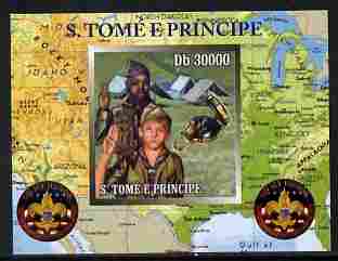 St Thomas & Prince Islands 2010 Centenary of Scouting in America #4 individual imperf deluxe sheetlet unmounted mint. Note this item is privately produced and is offered purely on its thematic appeal , stamps on scouts, stamps on americana, stamps on maps