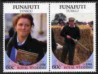Tuvalu - Funafuti 1986 Royal Wedding (Andrew & Fergie) $1 with Congratulations opt in gold se-tenant pair unmounted mint from Printers uncut proof sheet, stamps on royalty, stamps on andrew, stamps on fergie, stamps on 