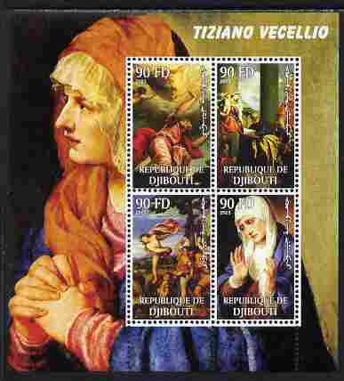 Djibouti 2003 Paintings by Tiziano perf sheetlet containing 4 values unmounted mint, stamps on arts, stamps on tiziano, stamps on 