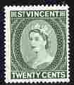 St Vincent 1955-63 QEII def 20c green (watermark Script CA) unmounted mint SG 196, stamps on , stamps on qeii, stamps on 
