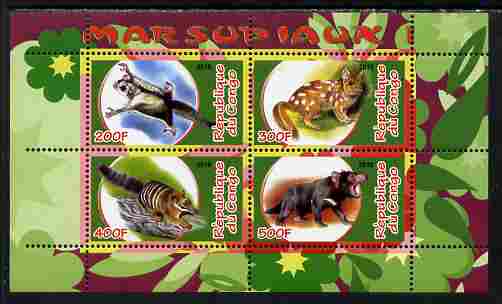 Congo 2010 Marsupials #1 perf sheetlet containing 4 values unmounted mint, stamps on , stamps on  stamps on animals, stamps on  stamps on 
