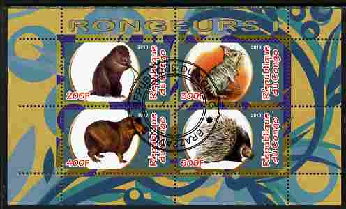 Congo 2010 Rodents #1 perf sheetlet containing 4 values fine cto used, stamps on animals, stamps on rodents