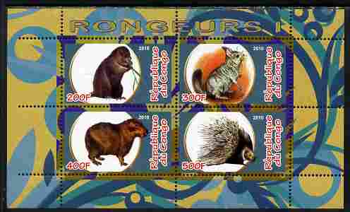 Congo 2010 Rodents #1 perf sheetlet containing 4 values unmounted mint, stamps on animals, stamps on rodents