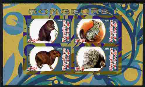 Congo 2010 Rodents #1 imperf sheetlet containing 4 values unmounted mint, stamps on animals, stamps on rodents