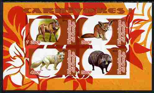 Congo 2010 Carnivores #1 imperf sheetlet containing 4 values unmounted mint, stamps on animals, stamps on 