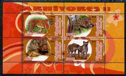 Congo 2010 Carnivores #2 perf sheetlet containing 4 values unmounted mint, stamps on animals, stamps on cats