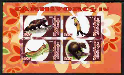 Congo 2010 Carnivores #4 imperf sheetlet containing 4 values unmounted mint, stamps on animals, stamps on 