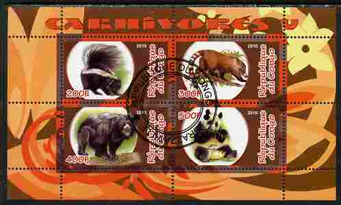Congo 2010 Carnivores #5 perf sheetlet containing 4 values fine cto used, stamps on , stamps on  stamps on animals, stamps on  stamps on bears, stamps on  stamps on pandas