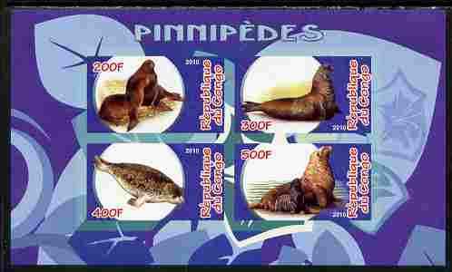 Congo 2010 Pinnipeds imperf sheetlet containing 4 values unmounted mint, stamps on animals, stamps on mammals, stamps on marine life, stamps on sea lions